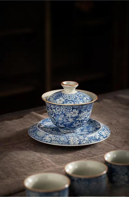 Blue White Floral Gaiwan (160ml)